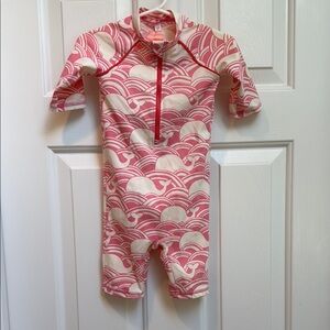 Baby Boden Pink and White Rashguard Swimwear with matching swim hat 6-12 months